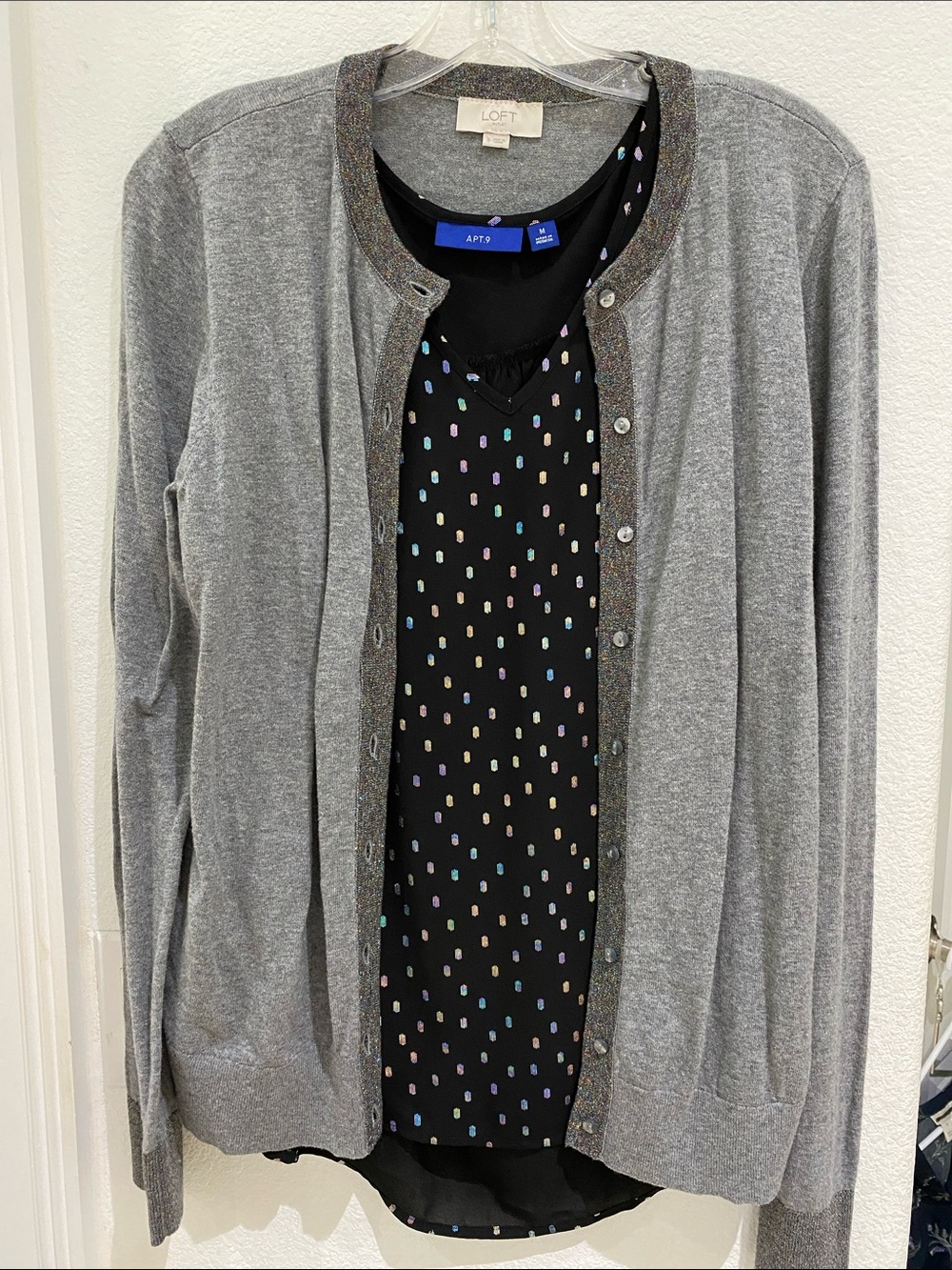 Rainbow Shimmer Set LOFT Cardigan Size S & Apt. 9 V-Neck Shimmer Tank Size M NWT